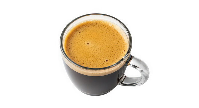 Glass cup of fresh espresso coffee with crema isolated on transparent background