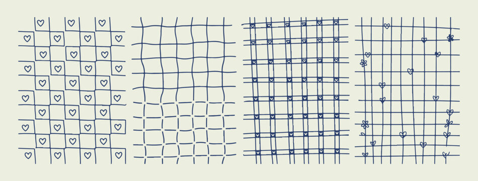 Minimalist grid pattern design, decorative plaid line art, hand drawn texture collection, simple geometric pattern sketch, creative background design elements, elegant fabric texture doodle, vector gr