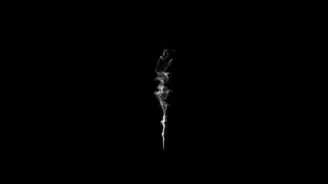 White smoke spins and rises slowly from a hot pan creating smooth flowing motion isolated on black background with soft fog texture and cinematic atmosphere perfect for realistic smoke animation