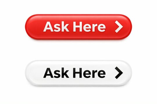 Red and grey ask here button with arrow indicator for user interaction