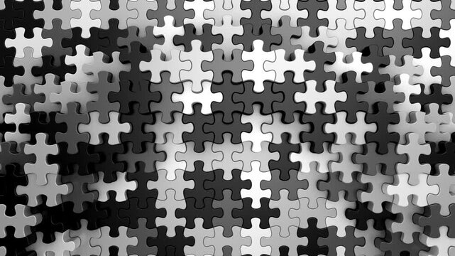 Puzzles Form a Wave. Abstract motion, 3d rendering, 4k resolution
