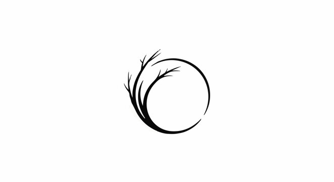 Stylized tree branches curve into an incomplete circle on a white background