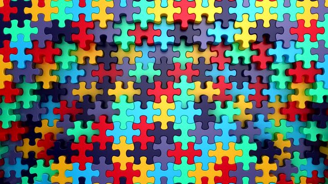 Puzzles Form a Wave. Abstract motion, 3d rendering, 4k resolution
