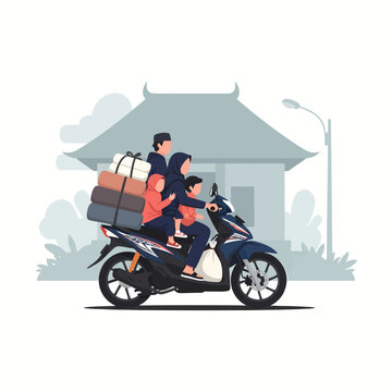 Authentic Indonesian Mudik Homecoming Tradition Vector Illustration, Local Family Connection and Holiday Travel Concept for Social and Cultural Content