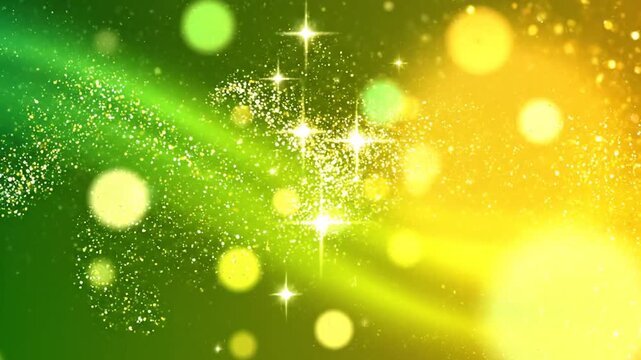 Glowing bokeh lights in green background.