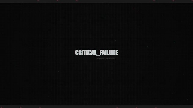 A black and white screen with the words 'CRITICAL_FAILURE' in white text appears on a computer monitor screen.