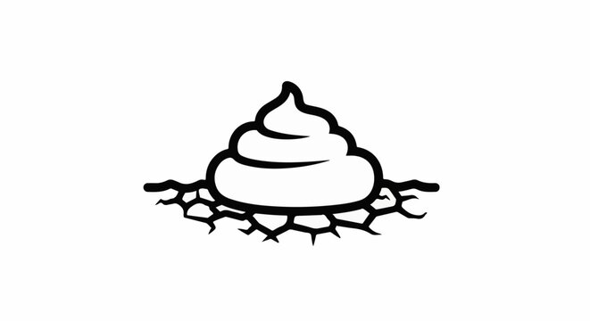 Stylized poop emoji emerging from cracked earth