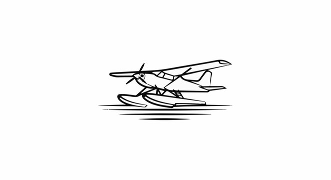 Stylized line drawing of a single-engine floatplane on water