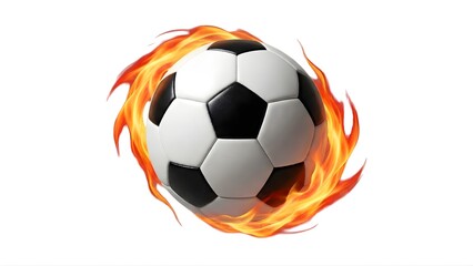 Fototapeta premium A soccer ball surrounded by flames on transparent background