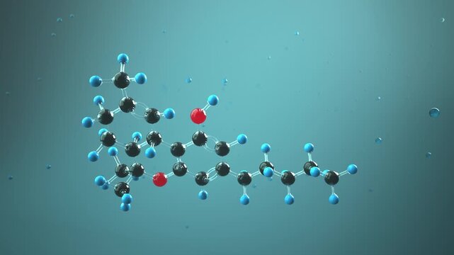 THC molecule 3D 4k animation in liquid environment. ProRes 4444.