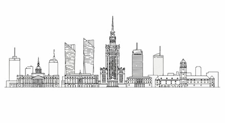 Obraz premium Stylized line art silhouette of a city skyline with diverse buildings