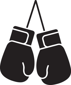 Hanging black boxing gloves illustration in minimalist style Vector