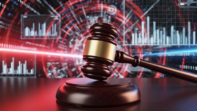 Judges gavel on digital background perfect for UI/UX design and motion graphics