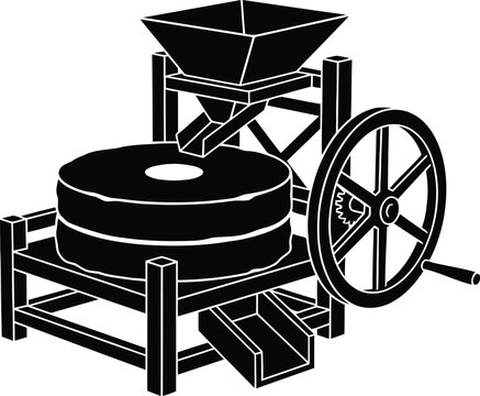 Vintage Grain Mill Grinder Silhouette Vector