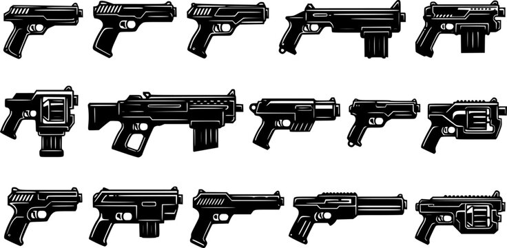 toy nerf gun silhouette, black and white silhouette, vector and illustration
