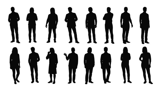 collection of human silhouettes diverse poses and body types isolated on white background high quality professional detailed modern elegant stylish clean