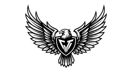 Obraz premium Eagle emblem graphic with wings spread in black and white style