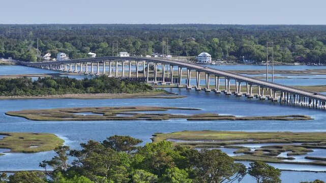 Emerald Isle Bridge drone shot over the bogue sound.