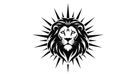 Fototapeta premium Majestic lion head with spiked sunburst element black and white design