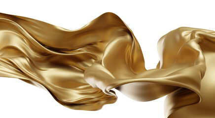 Fototapeta na wymiar Luxury gold fabric flowing with silk weave texture isolated on transparent background 3D render