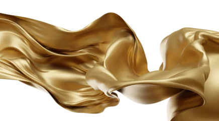 Luxury gold fabric flowing with silk weave texture isolated on transparent background 3D render © ArtBackground