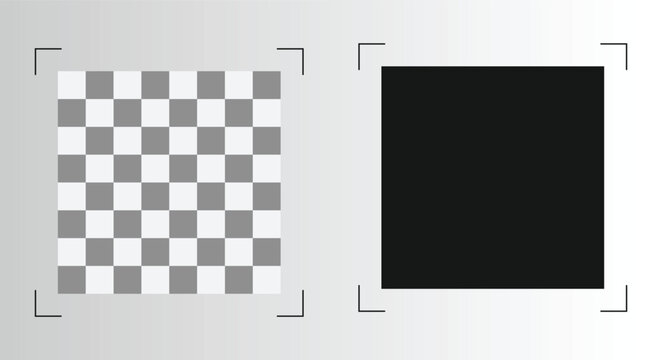 Checkerboard pattern and solid black square with crop marks on grey background