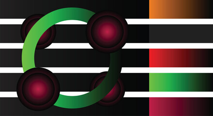 Fototapeta premium Abstract composition with green ring dark spheres color palette