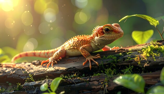 Small reptile on wood