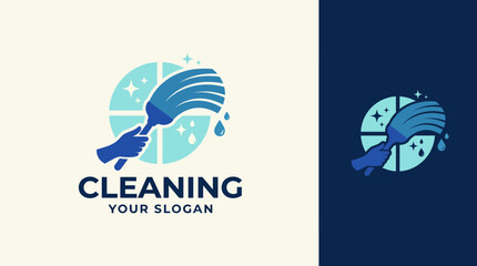 Obraz premium This logo design features a cleaning tool icon and sparkling window elements, symbolizing cleanliness and professionalism in a modern and stylish way for cleaning services.