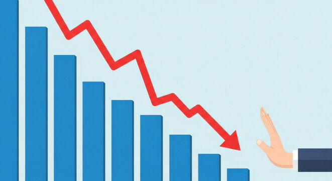 Economic Crisis Chart Falling Down. Recession Financial Crisis and Stop Motion. Economic Downturn