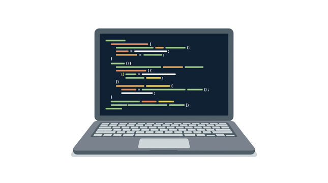 A laptop screen displaying code in a modern illustration with a white background.