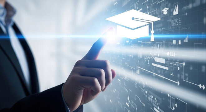 E-learning Concept Graduation Cap Education Technology Online Course Digital Platform Knowledge University Study Skill Future Learning
