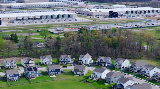 Residential area bordering hyperscale data center in New Albany, Ohio, USA
