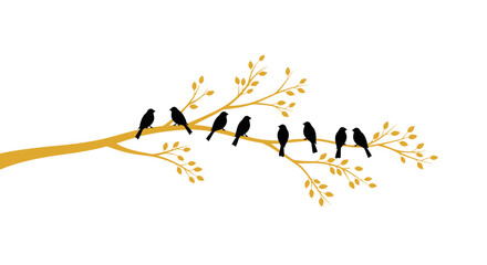Black bird silhouettes perch on a golden tree branch with autumn leaves. © TDF CREATIVE