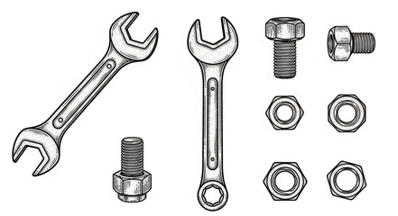 Fototapeta premium Set of Hand Tools and Fasteners Illustration.