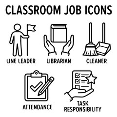 Fototapeta premium Classroom Job Chart Black and White Icon Set for Teachers