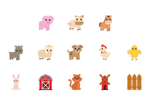Cute Farm Animals Illustration Set