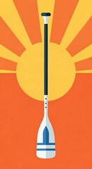 Fototapeta premium Paddle against vibrant orange sunrise background.