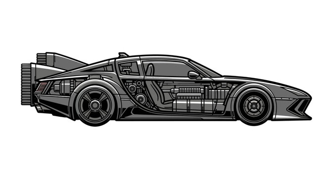 Detailed sports car side view illustration.