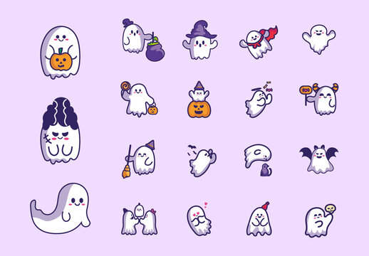Halloween Ghost Illustration Set
