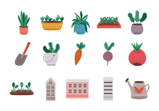 Urban Gardening Agriculture Illustration Set