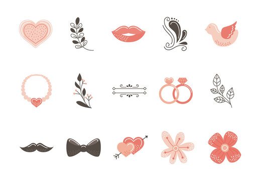 Wedding Romantic Elements Illustration Set