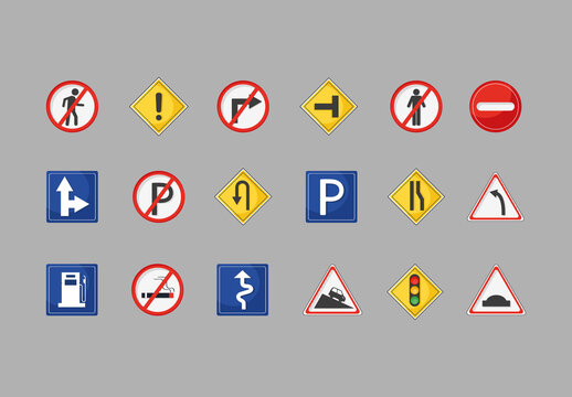 Traffic Road Sign Illustration Set