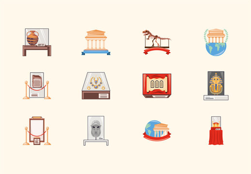 Museum Flat Illustration Set