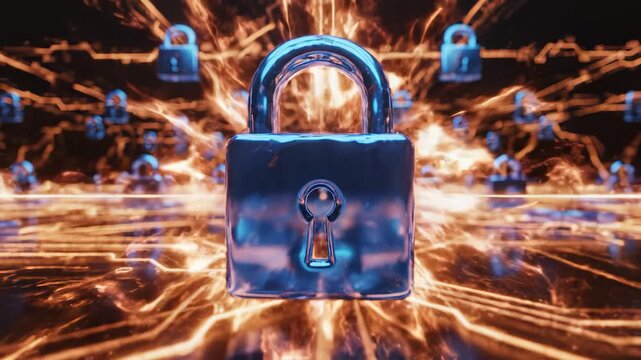 Digital network with padlocks representing smart infrastructure and connectivity