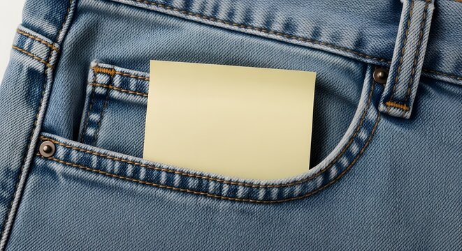 Sticky note in denim pocket a casual reminder or hidden message