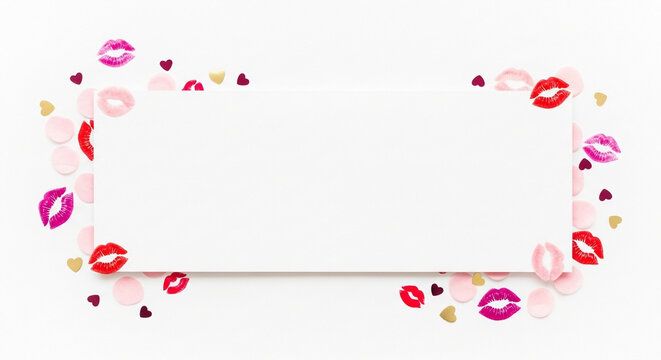 Kiss mark, lip print, heart border frame, love symbol, valentine's day decoration