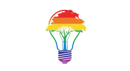 Obraz premium Rainbow light bulb with tree inside, representing eco-friendly LGBTQ+ pride ideas.