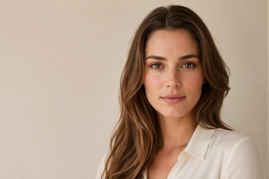Elegant woman portrait on neutral background as natural beauty and skincare concept

