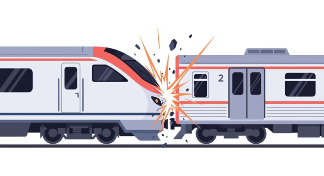 A vector illustration of a dramatic train collision between two passenger trains. EPS Editable. Vector Illustrations.